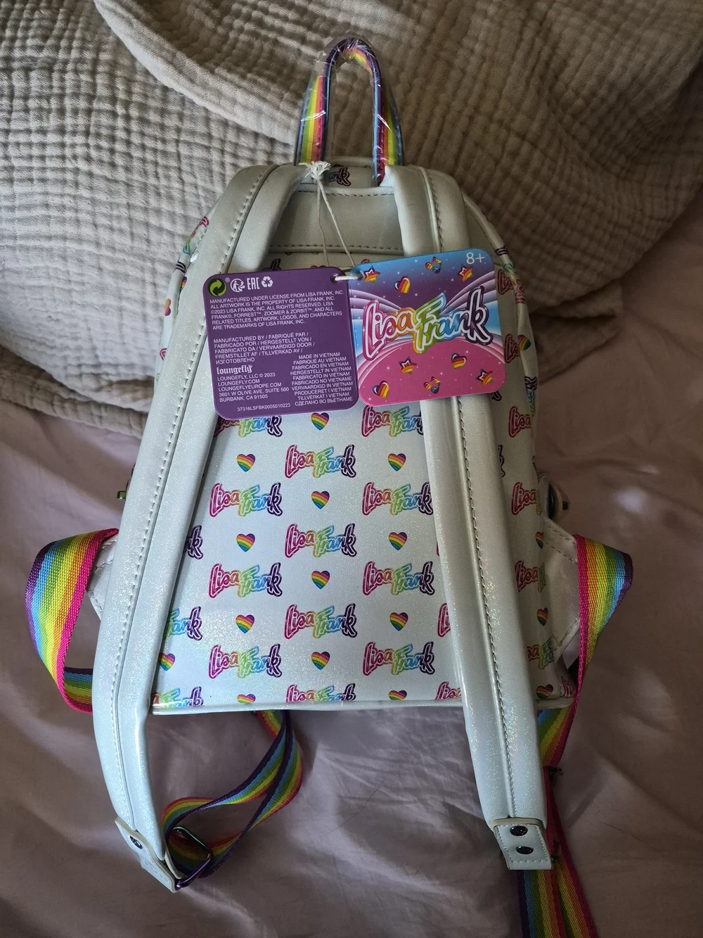 NWT Loungefly White Rainbow Heart Mini Backpack - Lisa Frank